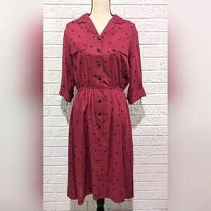 VINTAGE Shirtwaist Pin Up Day Dress Semi Sheer Rockabilly Button Up Collared S-L